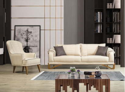 Sofa set beige with wooden frame 3+1 seater couches furniture sets