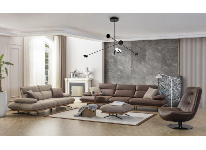Sofa set Sofa 4+3+1 seater armchair luxury faux leather brown group