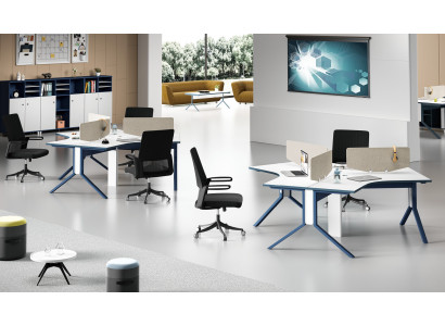 Table Office Furniture Setup Desks Call Center Wood 3 Workstations