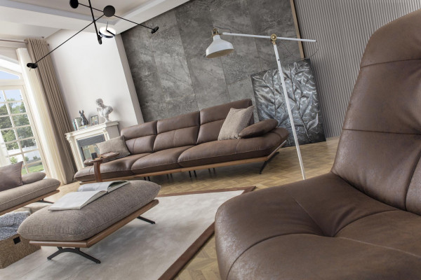 Sofa set Sofa 4+3+1 seater armchair luxury faux leather brown group