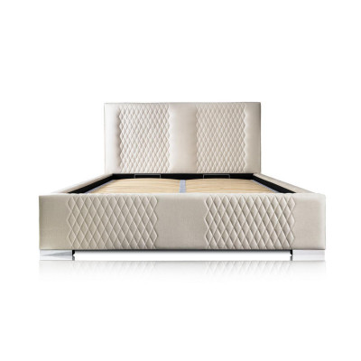 Bed Beige Double Bed Modern Luxury Bed Upholstered Fabric Bedroom Modern New