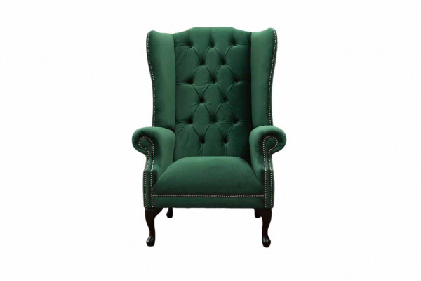 Green wingback armchair design upholstery sofa Chesterfield textile living room