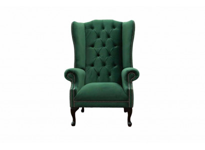 Green wingback armchair design upholstery sofa Chesterfield textile living room