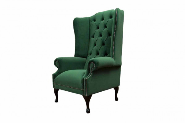 Green wingback armchair design upholstery sofa Chesterfield textile living room