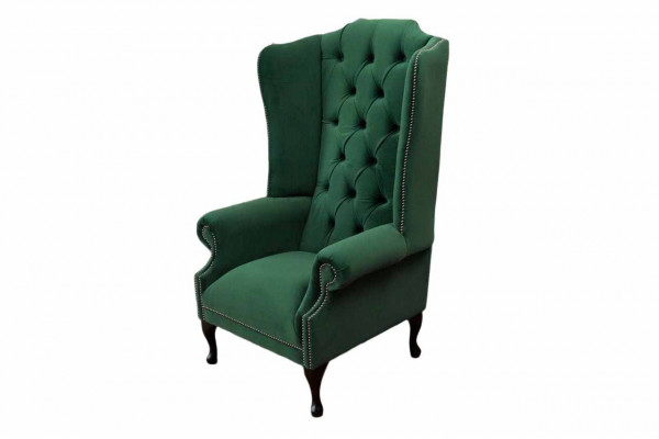 Green wingback armchair design upholstery sofa Chesterfield textile living room