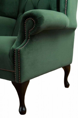Green wingback armchair design upholstery sofa Chesterfield textile living room