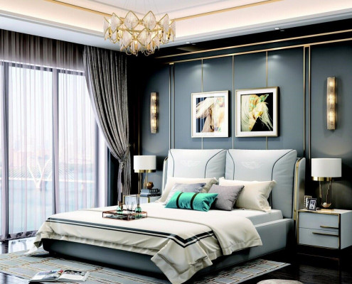 Bed 2x Nightstand 3-piece Bedroom Set Design Modern Luxury Bedroom Hotel