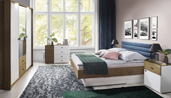 Design bedroom 5-piece set bed bedside tables dresser wardrobe