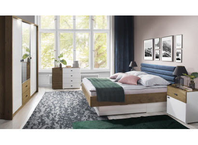 Design bedroom 5-piece set bed bedside tables dresser wardrobe