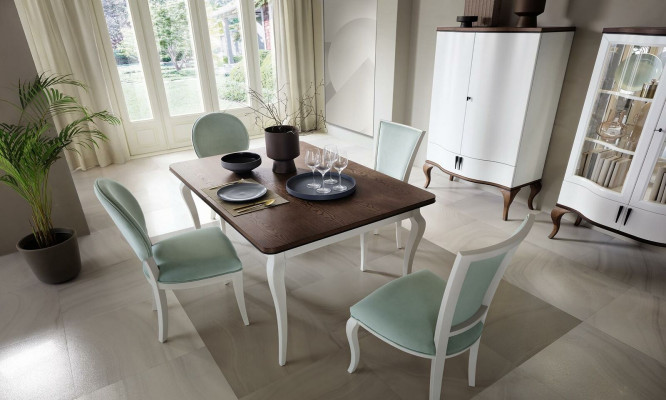 Classic dining table set, wooden table, dining room, 4x chairs, chair set