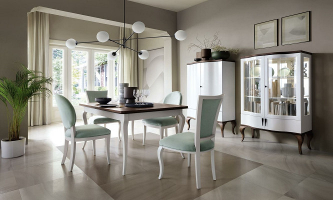 Dining room set classical table 4x chairs display cabinet sideboard 7-piece