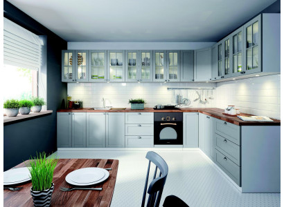 Built-in kitchen design, kitchen glass cabinets, base cabinets, custom wood design.