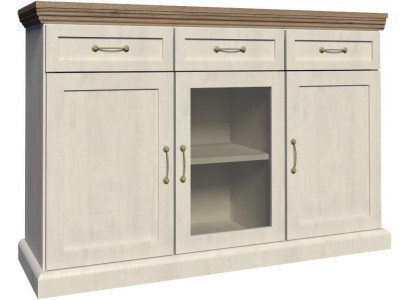 Chest of drawers with drawers, hinged doors, sideboard, glass cabinet, metal handles