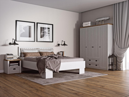 Bed, Nightstand, Wardrobe 4-piece Bedroom Set Design Art Deco Country Style