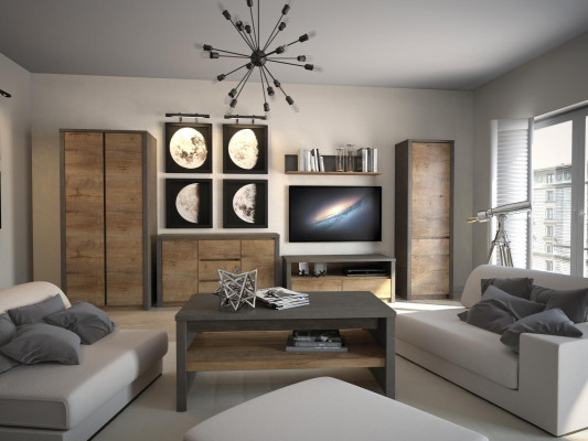 Living room wall unit set, display cabinet, lowboard, wall shelf, TV table, 6-piece suite, new