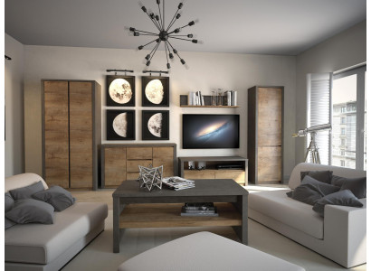 Living room wall unit set, display cabinet, lowboard, wall shelf, TV table, 6-piece suite, new