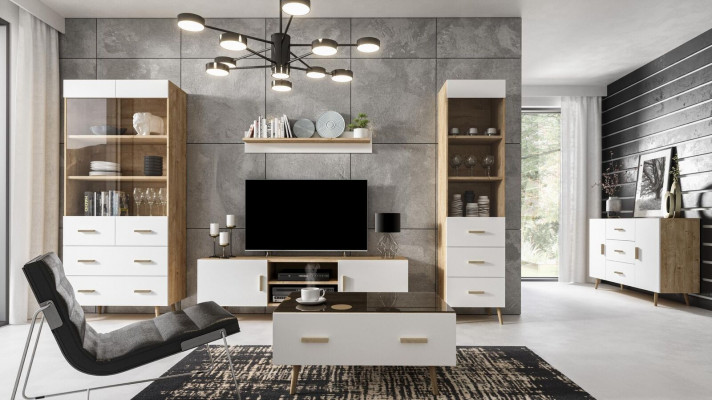 Living room wall unit set display cabinet sideboard wall shelf showcases 4-piece set.