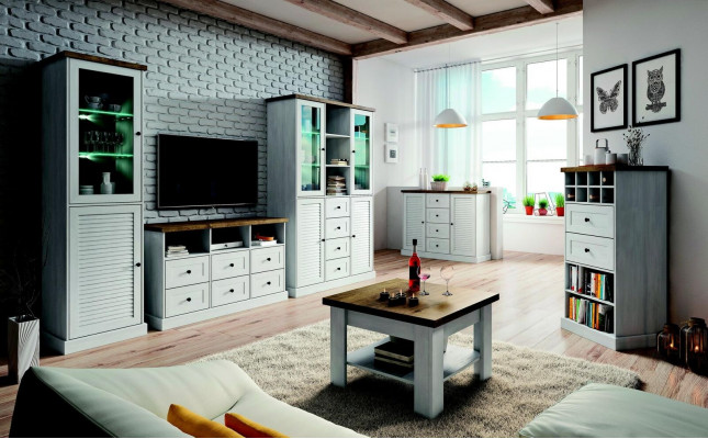 Living room wall unit set display cabinet lowboard wall shelf 3-piece wooden living room wall units new