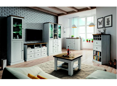 Living room wall unit set display cabinet lowboard wall shelf 3-piece wooden living room wall units new