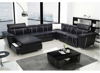 U-shaped corner sofa couch upholstery set leather textile fabric