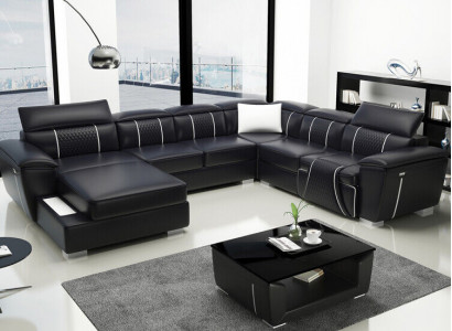 U-shaped corner sofa couch upholstery set leather textile fabric
