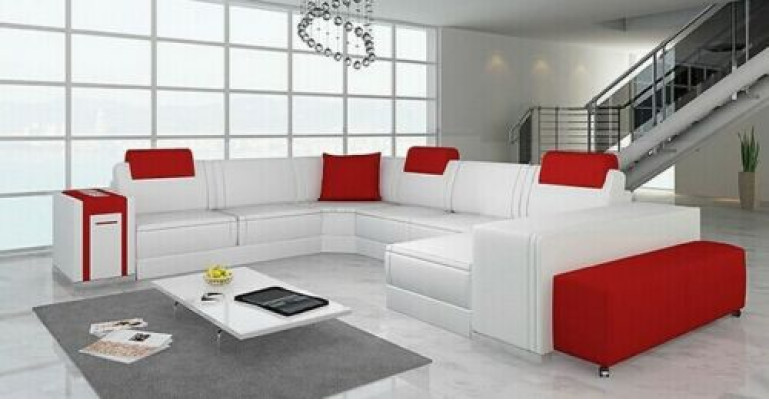 Sectional sofa living landscape U-shaped upholstered couch leather sofa stool