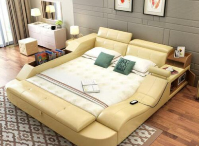 Multi-function bed luxury design leather beds double decor shelf 180x200cm