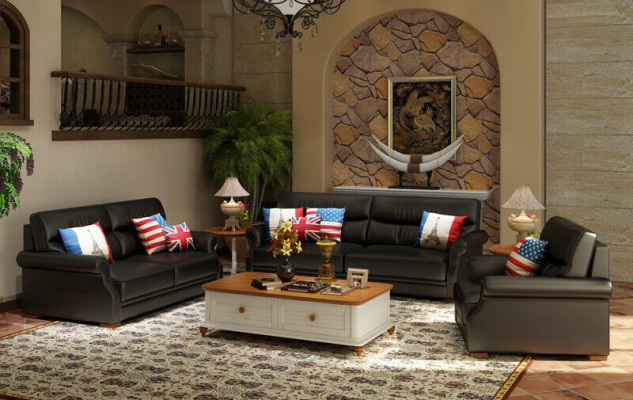 Leather Sofa Couch Living Landscape 3+2 Seater Suite Modern Sofa Suites