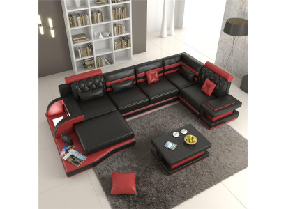 Leather sectional big XXL U-shape living landscape sofa couch set