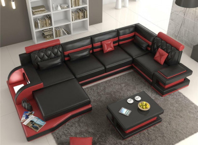 Leather sectional big XXL U-shape living landscape sofa couch set