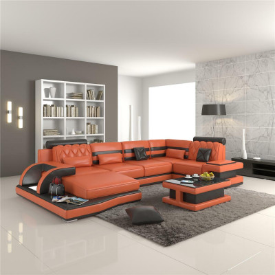 Leather sectional big XXL U-shape living landscape sofa couch set