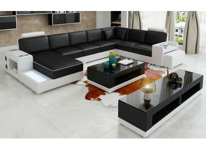 U-shaped sectional sofa, sideboard, coffee table, couch design, black, upholstery, leather, modern