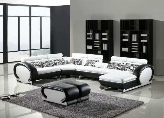 Leather sofa corner sofa +2x stool set padded U-shape couch design