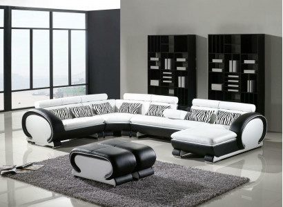 Leather sofa corner sofa +2x stool set padded U-shape couch design
