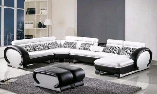 Leather sofa corner sofa +2x stool set padded U-shape couch design