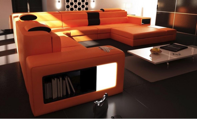 Corner sofa leather sofa big XXL U shape living landscape sofa decor couch set