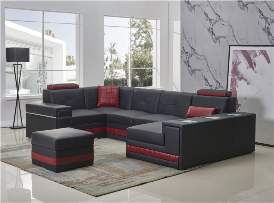 Sectional Sofa Living Room Landscape U-Shape Upholstered Couch Leather Sofa + Ottoman