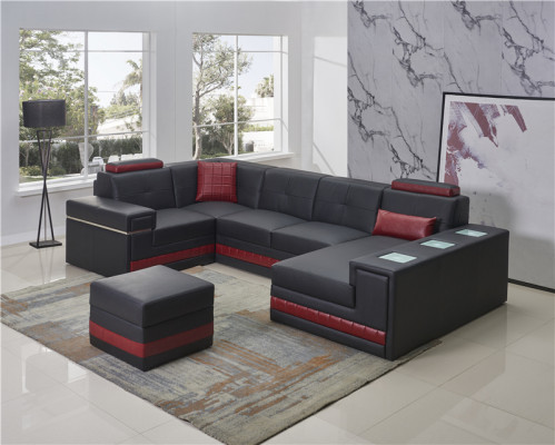 Sectional Sofa Living Room Landscape U-Shape Upholstered Couch Leather Sofa + Ottoman
