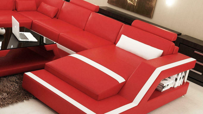Red corner sofa leather sofa big XXL U-shaped living landscape sofa couch