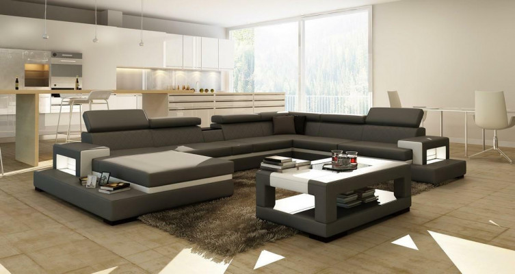Black corner sofa living area leather sofa with relax function big couches