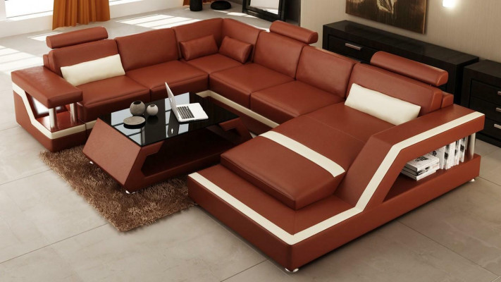 Illuminated living room corner sofa upholstery corner seating set leather couches