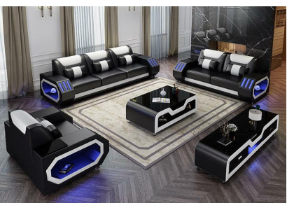 Living landscape L-shaped corner sofa + coffee table + sideboard design
