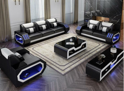Living landscape L-shaped corner sofa + coffee table + sideboard design