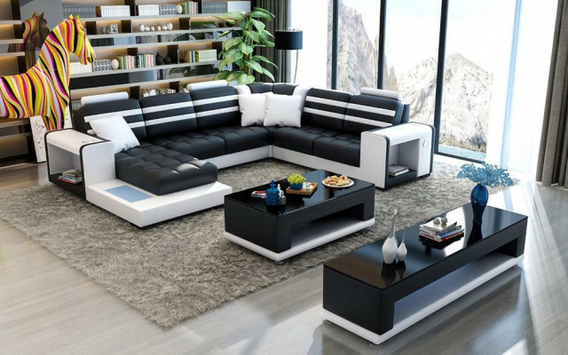 Corner sofa upholstery U-shaped corner sofa coffee table sideboard leather sofa living area