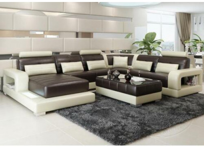 Brown leather corner sofa couch design seating upholstery suite