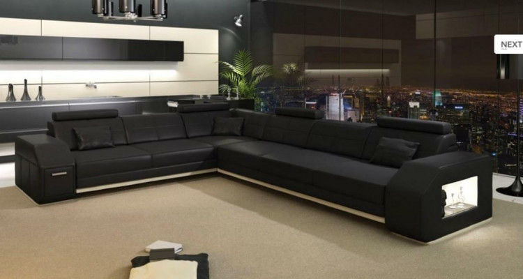 Corner sectional leather textile upholstered designer sofa living landscape.