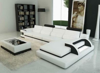 Corner sofa L-shape sofa couch design gray upholstery leather modern illuminated