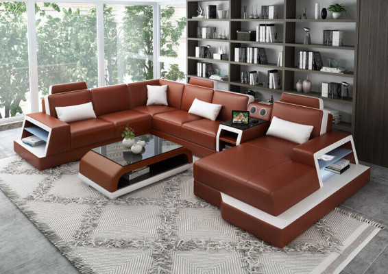U-shaped sofa couch upholstery set corner sofa living landscape leather design