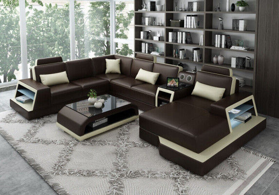 U-shaped sofa couch upholstery set corner sofa living landscape leather design