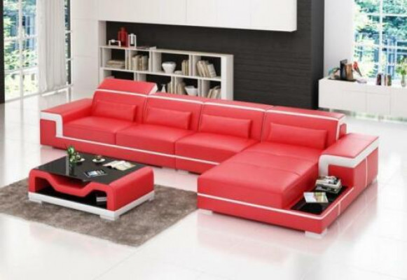 Leather sectional L-shaped corner sofa suite.